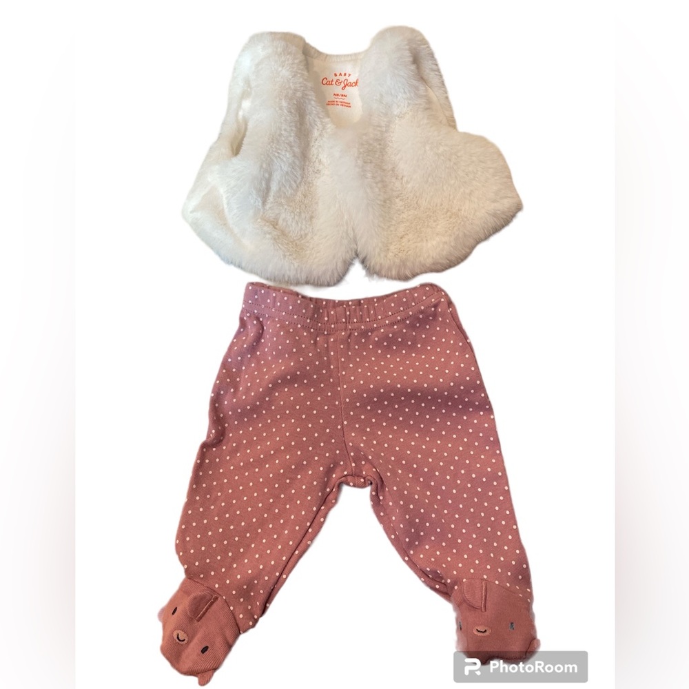 Cat & Jack Fur Vest and Carters Polka Dot Norwhal Footed Pants